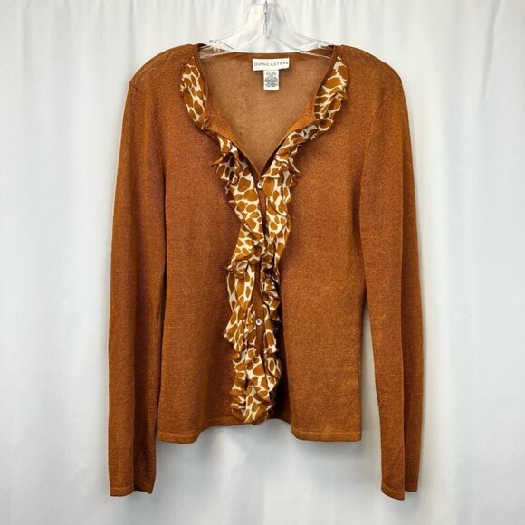 Doncaster Womens Button Up Cardigan Sweater Multicolor Giraffe Long Sleeve M - Picture 1 of 11